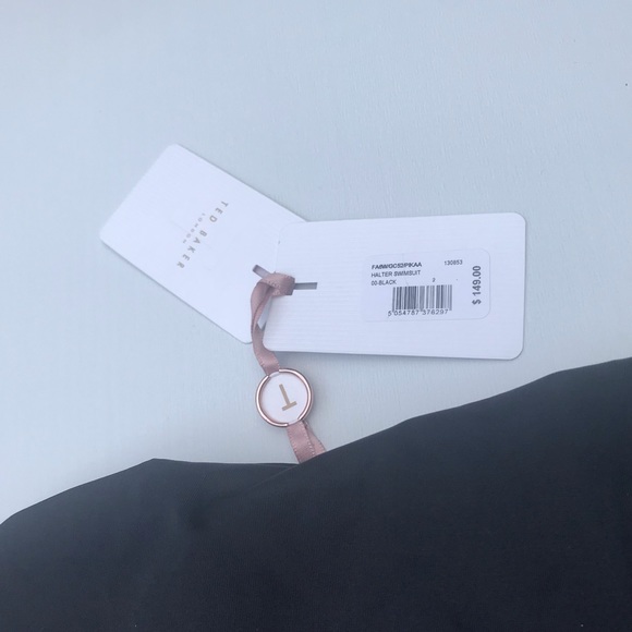 NWT Ted Baker Black Halter Deep V One Piece Swim - Picture 6 of 9